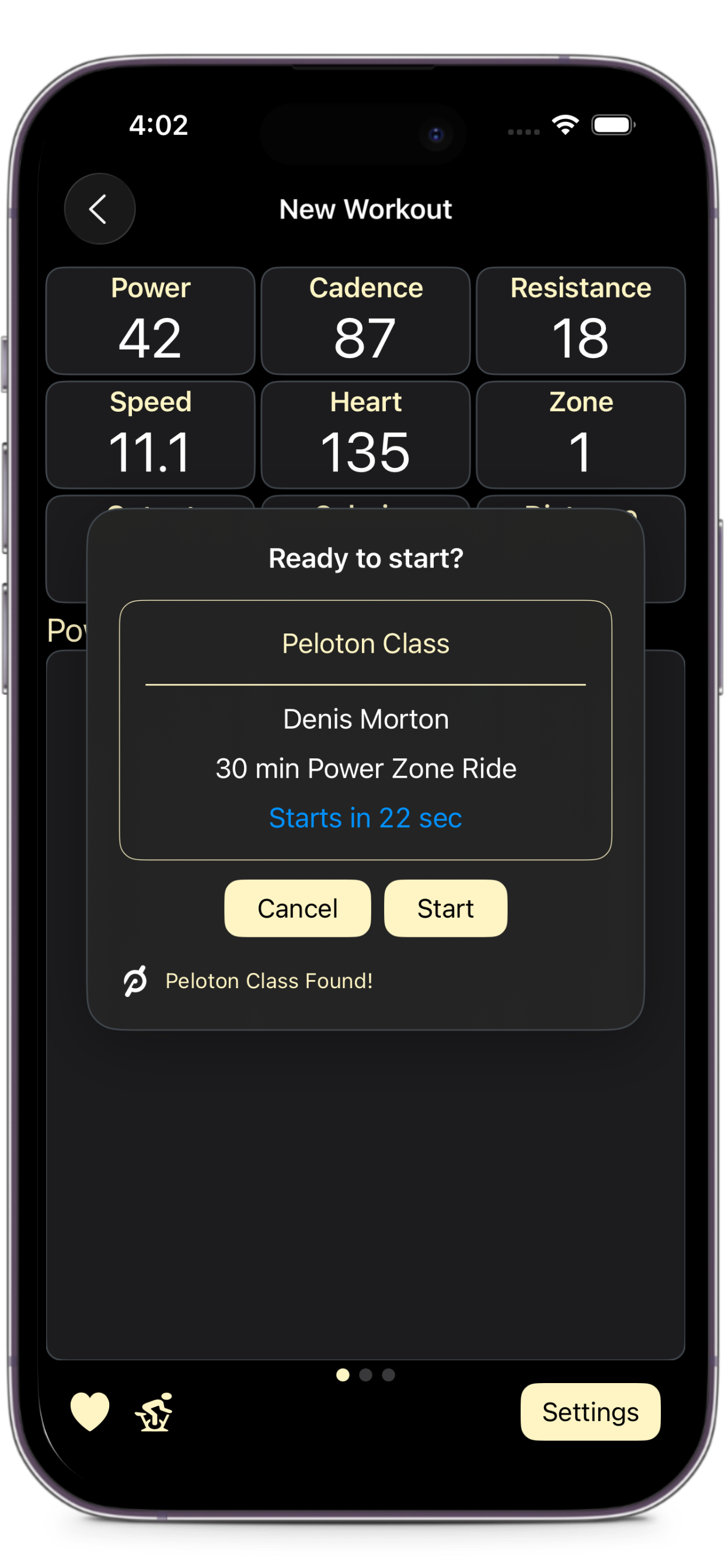 mPaceline Pulse finds the Peloton class you just started and counts down to the start